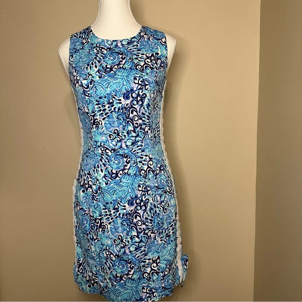 Lilly Pulitzer Mila Stretch Shift Dress Light Aqua Spritz Size 2 - Picture 3 of 7